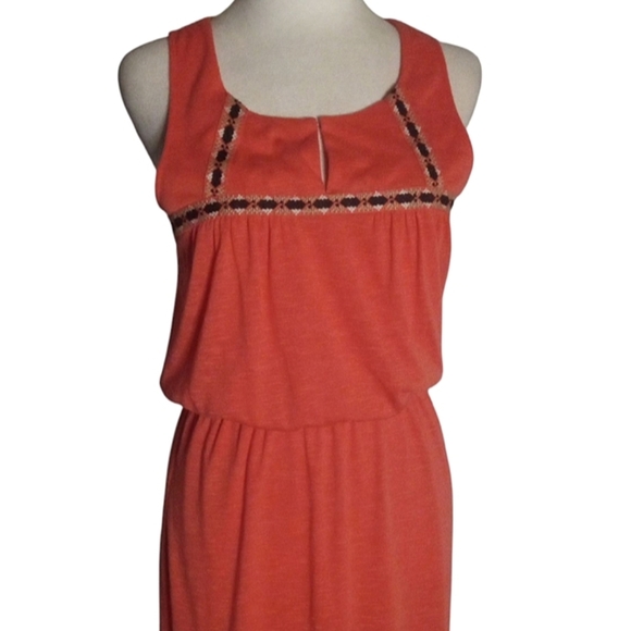 THML Boho Embroidered Flowy Tank Style Lined Maxi Dress Melon Size Small - Picture 2 of 9